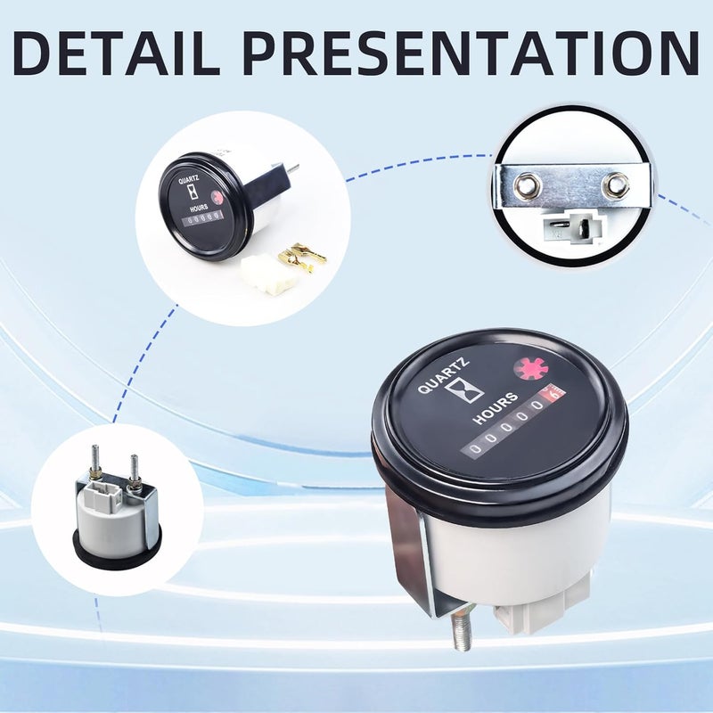 Flylin عداد ساعات كواتز AC/DC 12-36V، عداد ساعات دائري مع أطراف توصيل، عداد ساعات بحري للقوارب للسيارات ATV UTV الثلجية والجرارات والمولدات - Image 5